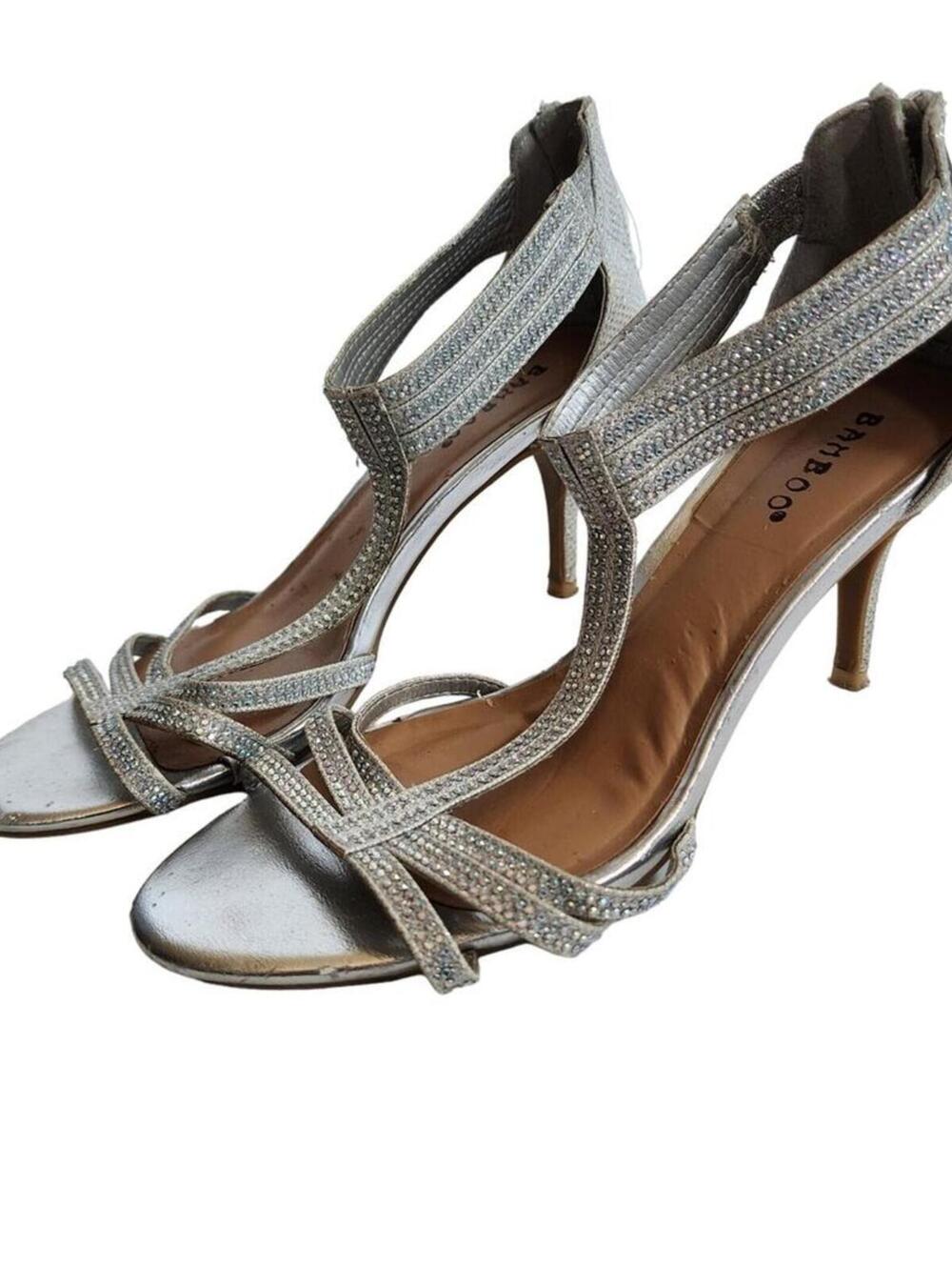 Bakboo Size 8 Sparkling Silver Sandal Heels Shoes